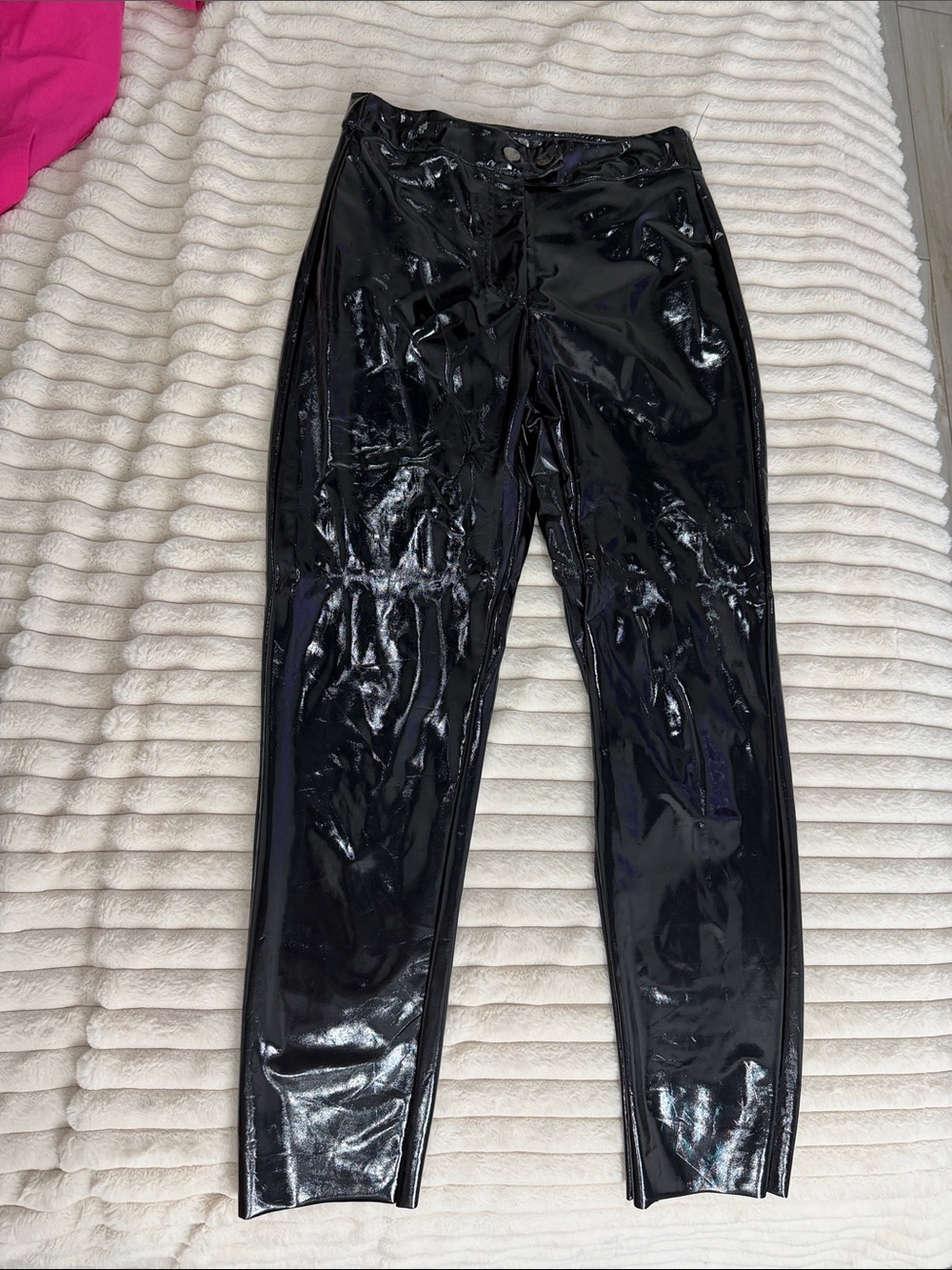 SHEIN Black High-Rise Patent Leather Look Jeans